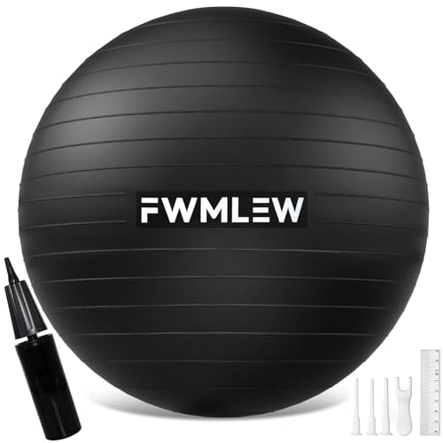 FWMLEW Extra Thick Exercise Yoga Ball, 5-Size Anti-Burst Heavy Duty Stability Gym Ball for Fitness, Core Workout, Pregnancy & Office Chair, Includes Quick Pump