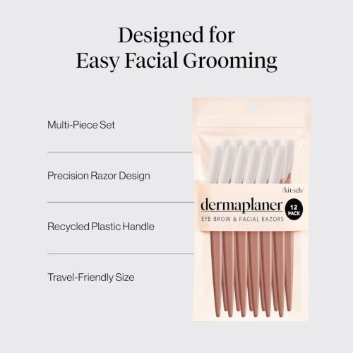 Kitsch Dermaplane Razor for Women Face – Terracotta, 12 pcs | Face Razors for Women & Men, Eyebrow Razor & Face Shaver – Exfoliating Facial Razor & Dermaplaner as Tool for Smoother Skin