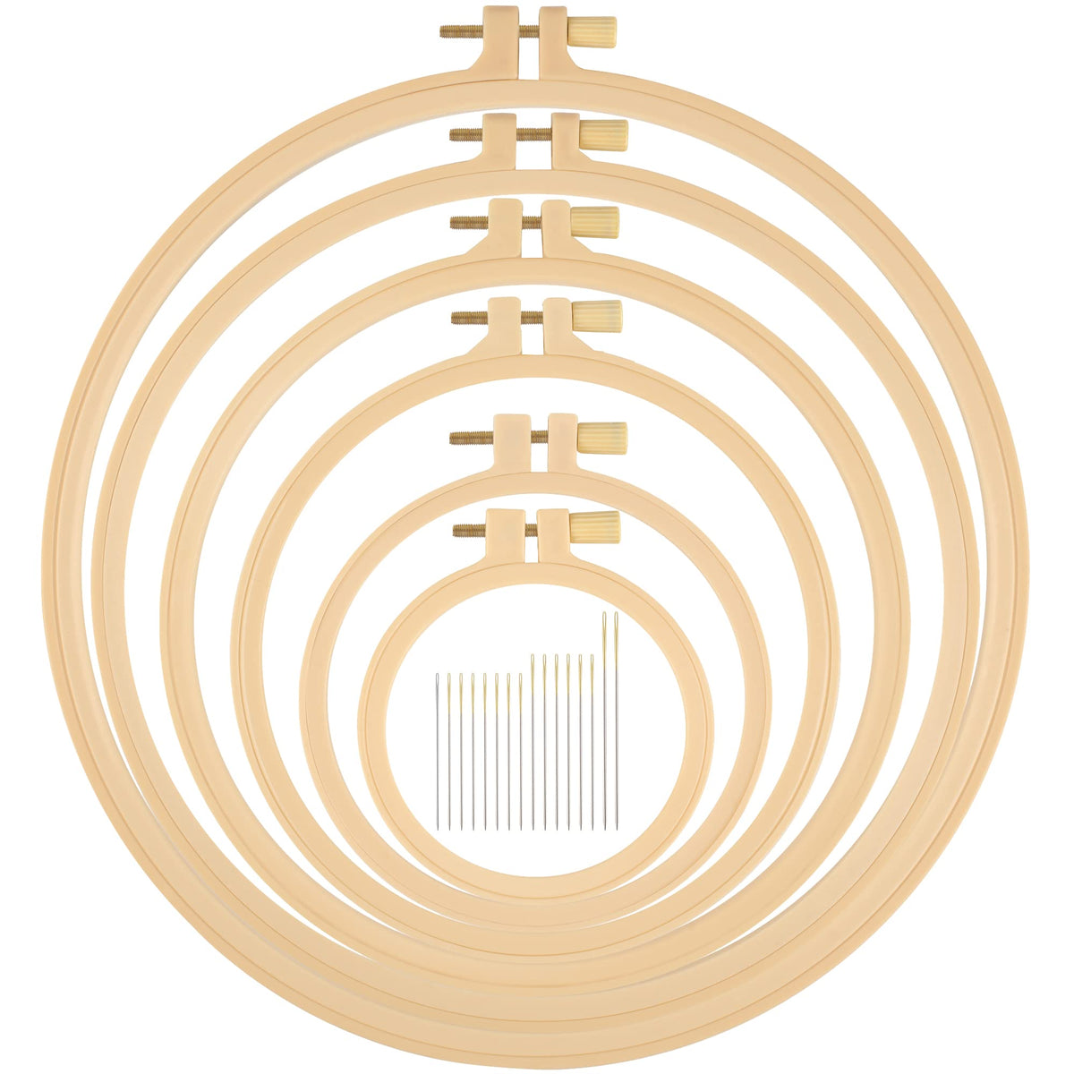 6 Pcs Embroidery Hoop, Round Plastic Cross Stitch Hoop with 16 Needles (3.6In to 10.7 in), Small Embroidery Hoop, Cross Stitch Hoops and Frames, Suitable for Embroidery, Craft Sewing