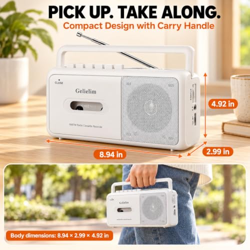 Cassette Tape Player, Portable Radio Cassette Player, Tape Recorder Cassette Player with Speaker,Headphone Jack, Battery/AC Power Casette Player, for Home and Travel, Elderly Gift,White