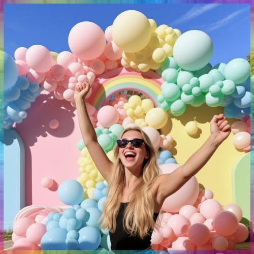 PartyWoo Pastel Balloons 100pcs Pastel Rainbow Balloons 12 Inch | Baby Shower Gender Reveal Engagement Bachelorette Easter Bridal Anniversary Retirement Party Decorations