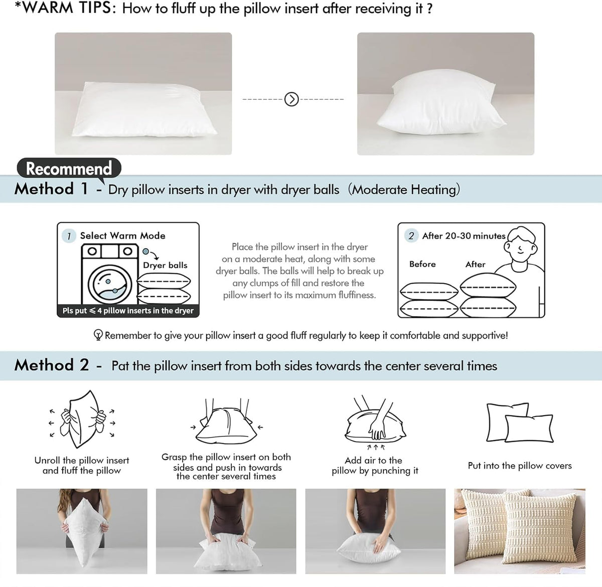 MIULEE 18x18 Throw Pillows Inserts 2 Pack, Decorative Pillows for Couch Bed | 100% Virgin Filling, Full and Fluffy, Lumbar, Back and Neck Support