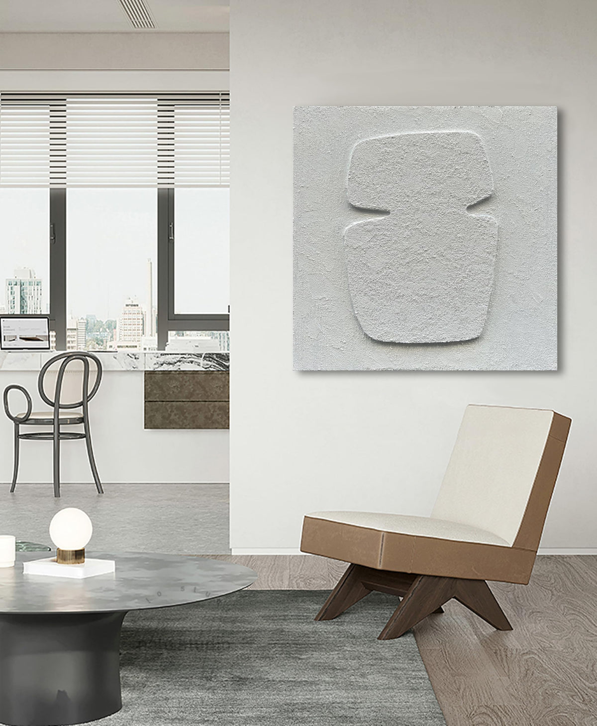 NANKAI Art Hand Painting Modern Minimalist Art Oil Painting White Thick Texture Abstract Painting 24x24 inch Canvas Wall Decorative Art
