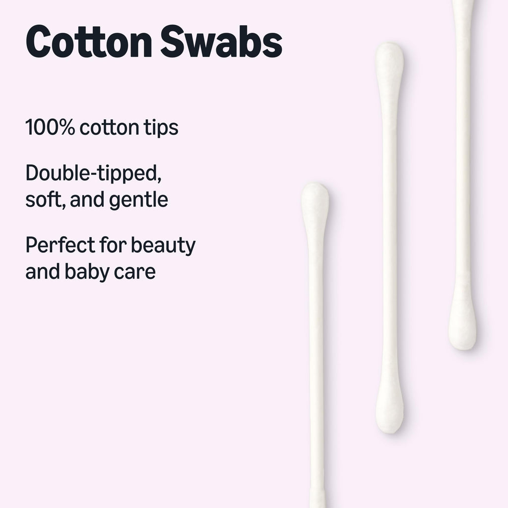 Amazon Basics Double-Tipped Cotton Swabs for Personal Hygiene and Baby Care, Cotton, Versatile, 500 Count