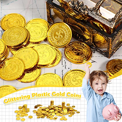 Hanaive 1000 Pcs Pirate Gold Coins Plastic Treasure Play Toy Coins | Fake St. Patricks Doubloon for Pirate Party Favors Supplies Treasure Hunt Game Teachers Classroom Reward