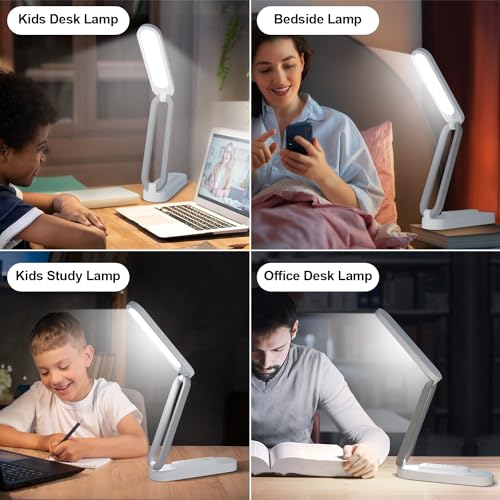 Giryuhd LED Desk Lamp for Office Home & Battery Operated Lamp Rechargeable Lamp Foldable & Portable Light, LED Desk Light Strip, 3 Brightness Dimmable Small Desk Lamp Wireless Reading Lamp (White)