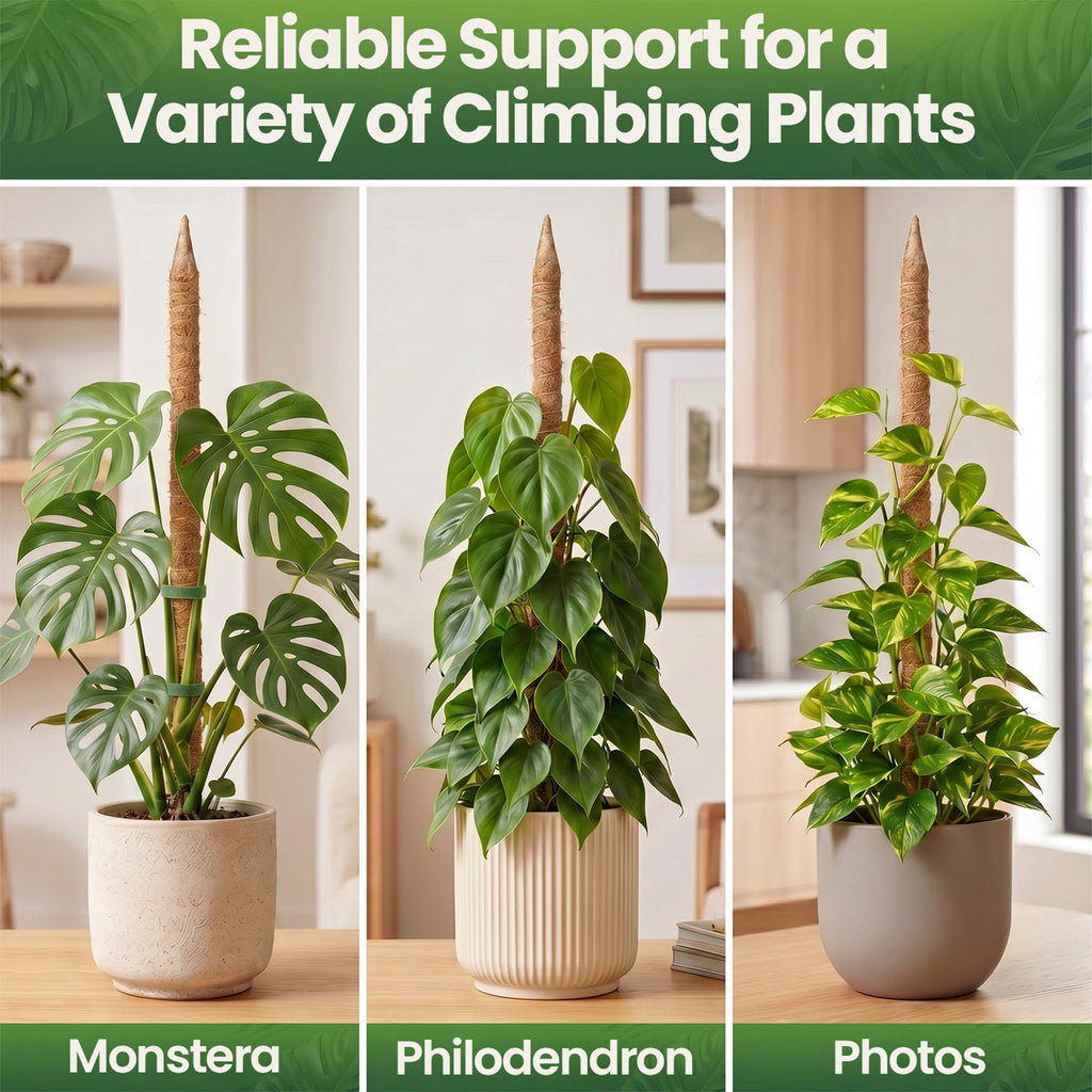 2Pcs 28'' Moss Pole Monstera Plant Support - Plant Stakes for Indoor Plants | Bendable Moss Poles for Climbing Plants, Tall Coco Coir Pole Sticks, Monstera Trellis