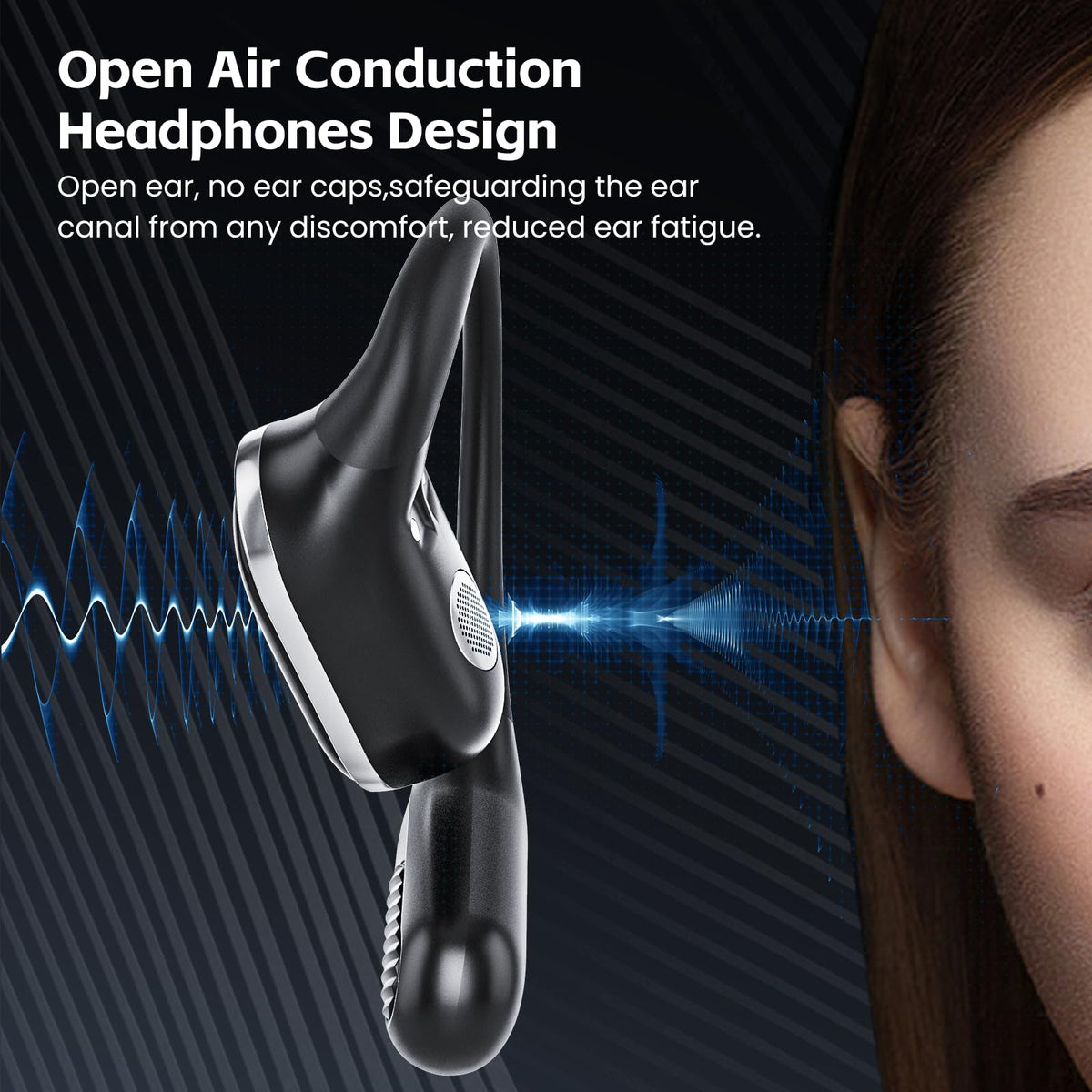 Open Ear Wireless Earbuds Bluetooth Headphones, 80H Playtime Stereo Ear Buds with ENC Noise Cancelling, Fast Charging, IPX7 Waterproof Sports Earphones with Earhook for Running/Workouts (Black)