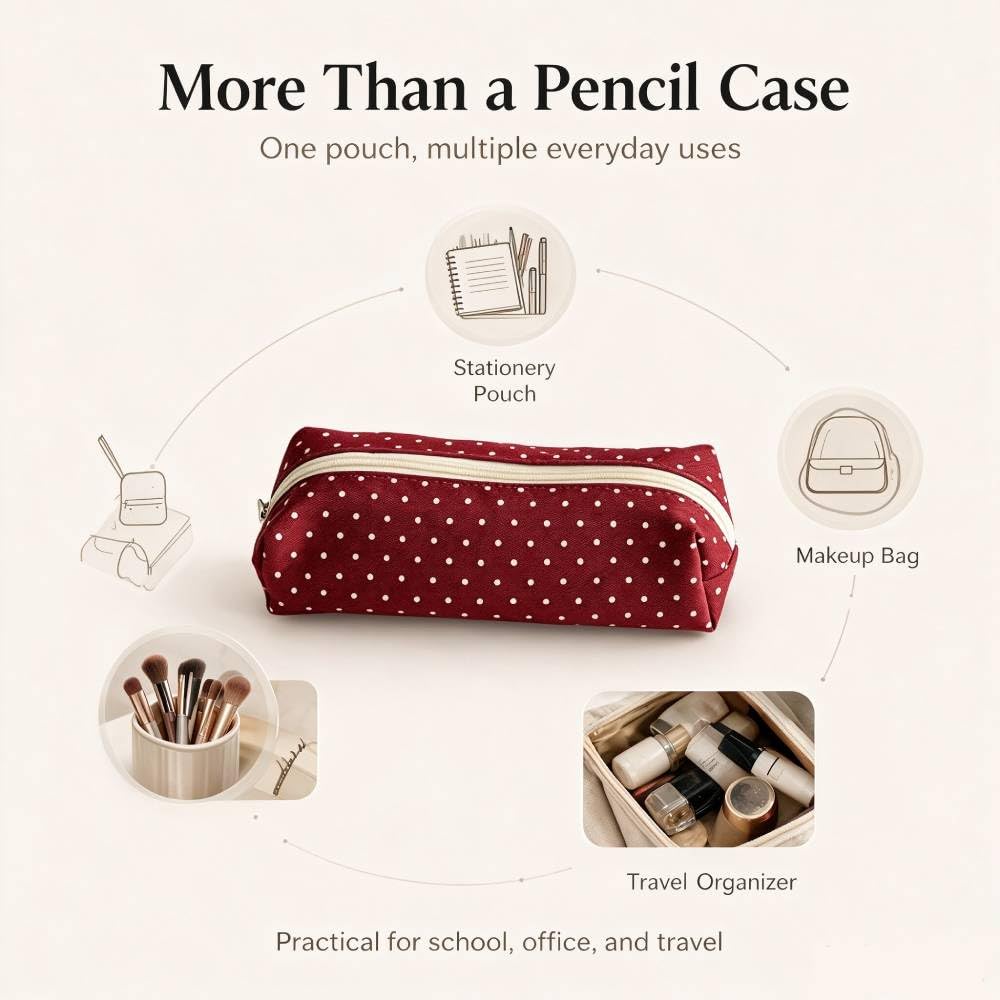 JENNYEAH Cute Polka Dot Pencil Case Aesthetic Pencils Pouch, Black 1Pcs | Y2K Pencil Case Polka Dot, Slim Soft Pencil Pouch for Stationery Supplies & Daily Use.