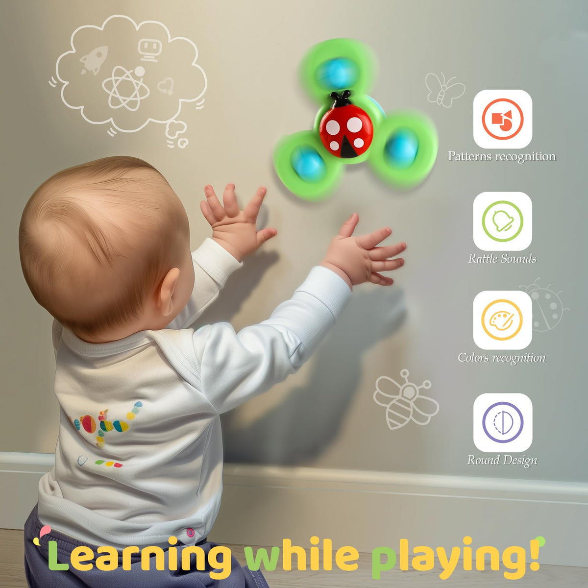 ALASOU Suction Cup Spinner Airplane Travel Toys for 1 Year Old Boy Girl | Spinning Top 12 18 Months,1 2 Year Old Boy Birthday Gift,Baby Bath Toy for Kids Ages 1-3,Sensory Toy for Infant Toddlers