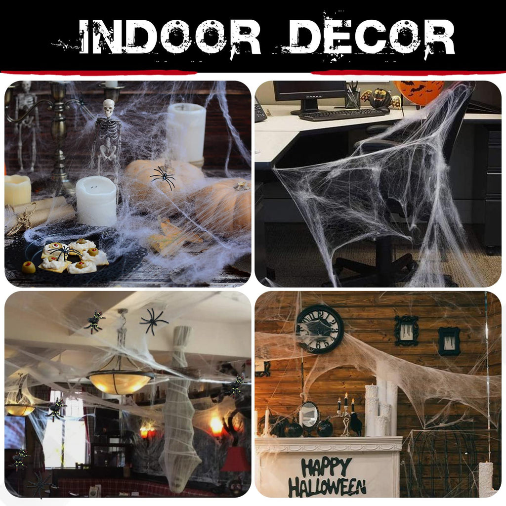 1000 sqft Spider Webs Halloween Decorations with 30 Fake Spiders | Super Stretch Cobwebs for Halloween Indoor and Outdoor Party Supplies