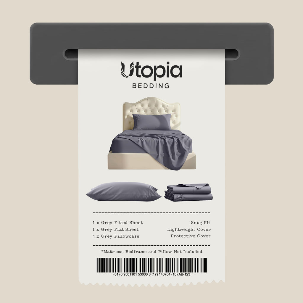 Twin Sheets Set, 3 Pieces 16" Deep Pocket Hotel Luxury Bed Sheets, Grey | Extra Soft Bedsheet Set for Kids, Women & Men, Comfy & Breathable Cooling Sheets, Fitted Sheet, Flat Sheet, 1 Pillowcase