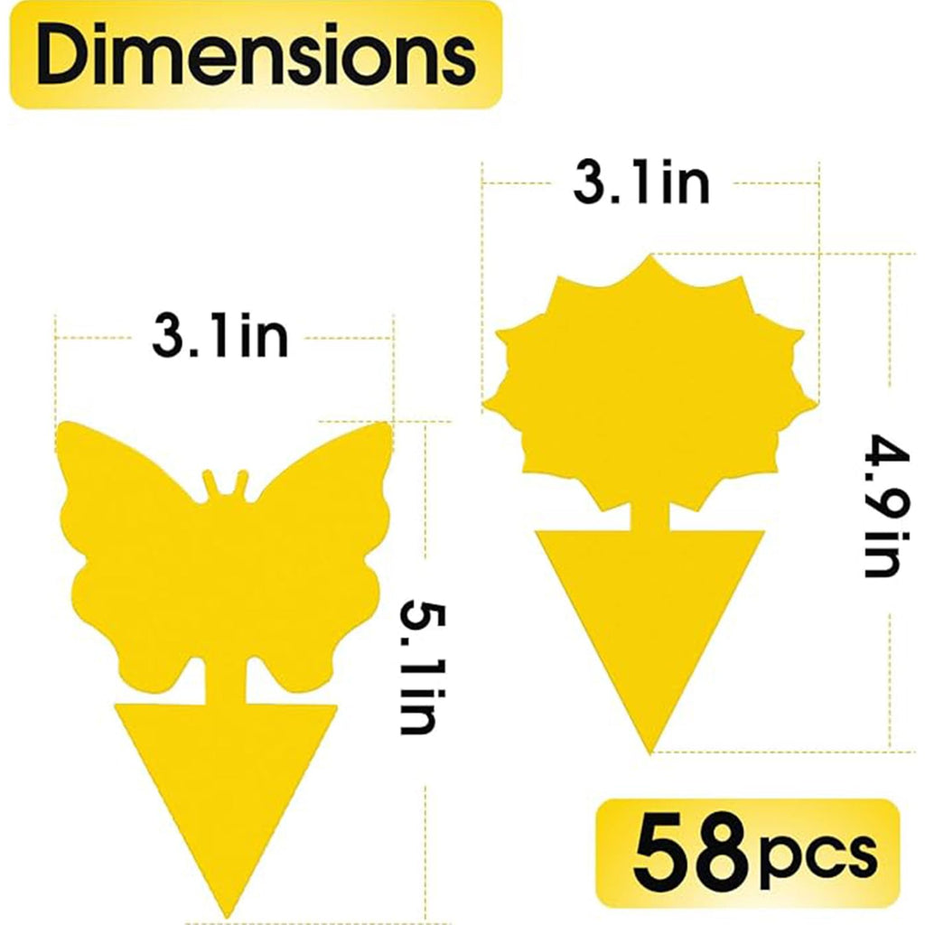 Cleanuper 58 Pack Yellow Sticky Gnat Traps for Plants - Fungus Gnat Killer, Fruit Fly Traps for Indoors, Gnat Sticky Traps for Plants, Family Friendly Design, Sunflower + Butterfly Shapes