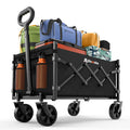 Blomoba Folding Wagon Cart with Wheels, 220lbs Utility Wagon Cart, Black | Collapsible Wagon with 360° All-Terrain Wheels & Adjustable Handle, Foldable Cart for Groceries Camping Sports Gardening