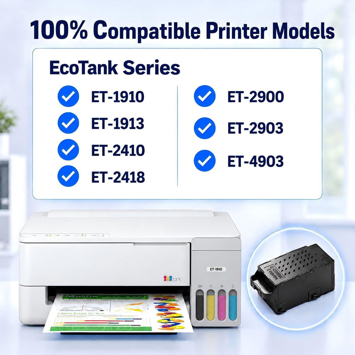 C9398 Ink Maintenance Box Compatible with ET-2418 ET-2900 ET-2903 ET-4903 | ET-1910 ET-1913 ET-2410 Printer, High Capacity, New Chip 100% Compatible C9398 Maintenance Box