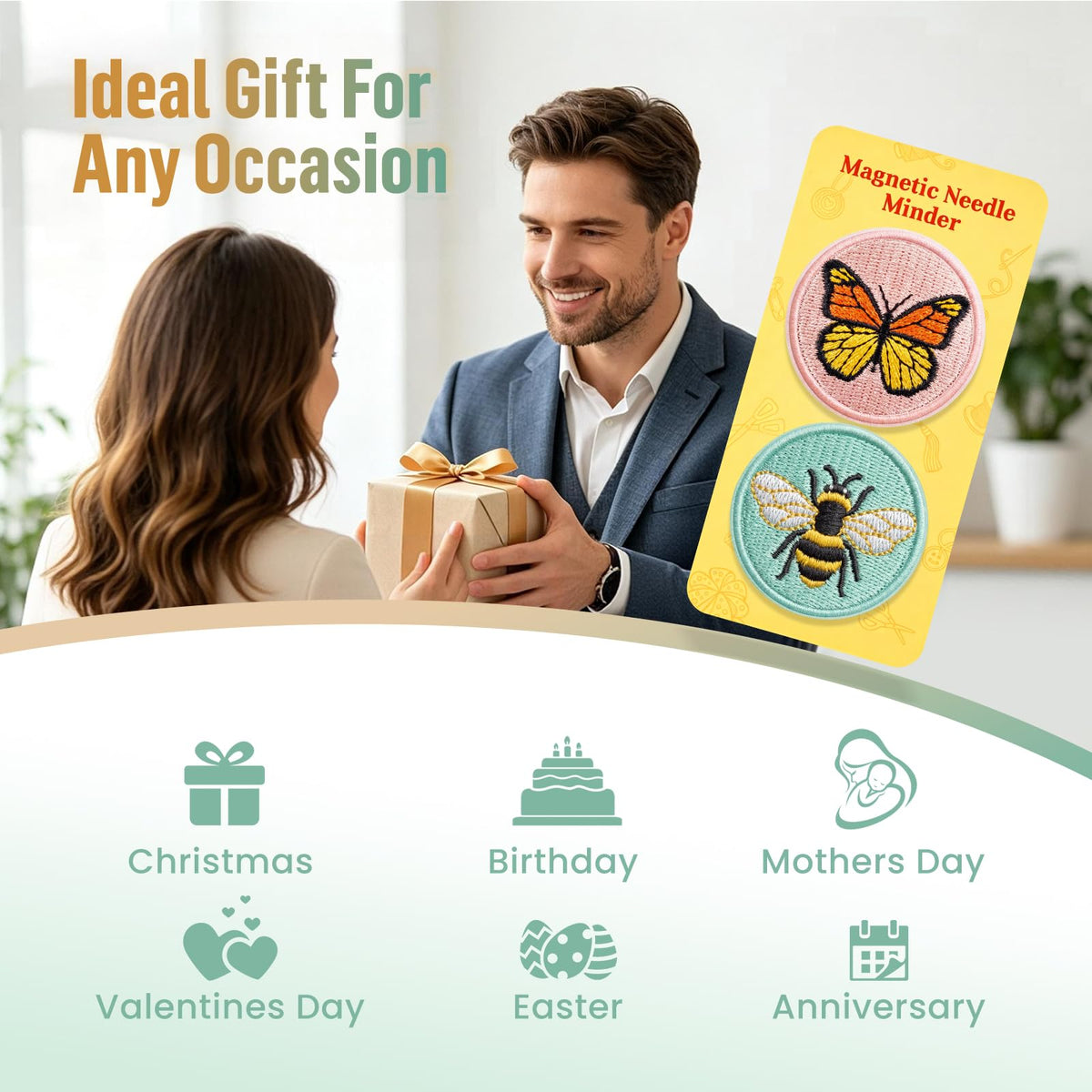 DELLAN 2-Pack Magnetic Needle Minder for Cross Stitch & Embroidery | Magnet keeper for cross stitch, embroidery, quilting & needlepoint Cute bee & butterfly sewing craft gifts