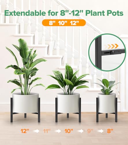 AZADESJET Plant Stand Indoor Adjustable, Metal Modern Indoor Plant Stand, Heavy Duty Plant Stands Outdoor Corner, Stable Plant Holder, Fits 8 to 12 Inches Pots, Black, 1 Pack, Pot & Plant Not Included