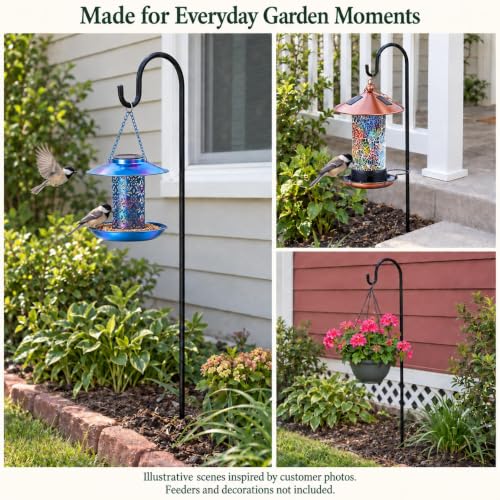 Ottsuls Bird Feeder Pole, 45 INCH Heavy Duty Shepherds Hooks for Outdoor with 5 Prong Base, Adjustable Stand Hanger for Garden Plant, Hummingbird Feeder, Lantern, Hanging Wedding Decor (2 Pack)