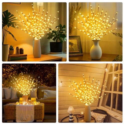 DK177 2 Pack Led Branch Light Battery Operated Lighted Branch Vase Filler Willow Tree Artificial Little Twig Power Brown 30 Inch 20 LED for Home Romantic Decoration, Warm White