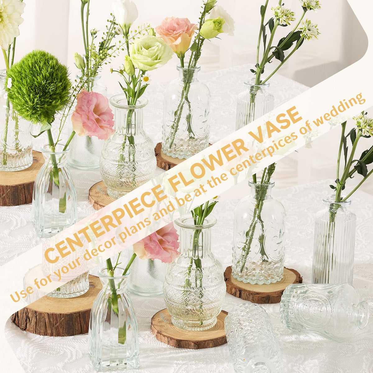 Anquephd Glass Bud Vase Set of 32PCS Wedding Centerpieces for Tables,Mini Clear Bud Vases for Flowers,Small Flower Vases Suitable for Birthday Party,Anniversary,Wedding,Baby Shower (Clear, 32PCS)