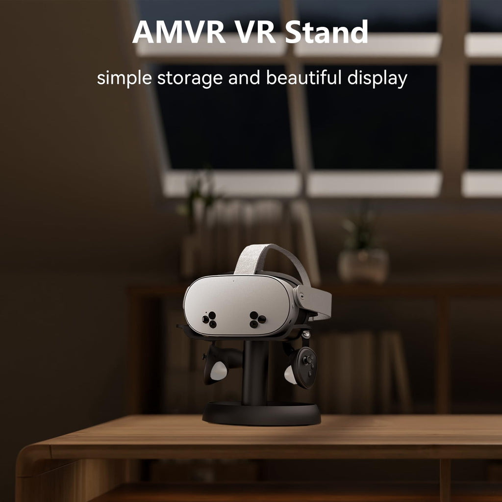 AMVR TYBP1 VR Headset Stand for Quest 3/3S/2, Steam Frame, Pico 4, PSVR 2 | Stable enlarged base,ABS build,lens scratch protection,holds headset & controllers,multi-accessory storage,quick instal