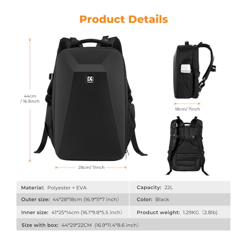 K&F CONCEPT Camera Backpack,Hardshell Photography DSLR Camera Bag | 15-15.6 Inch Laptop Compartment, Waterproof, Hard Shell Camera Case, Compatible with Canon/Nikon/Sony/DJI Mavic Drone, B07