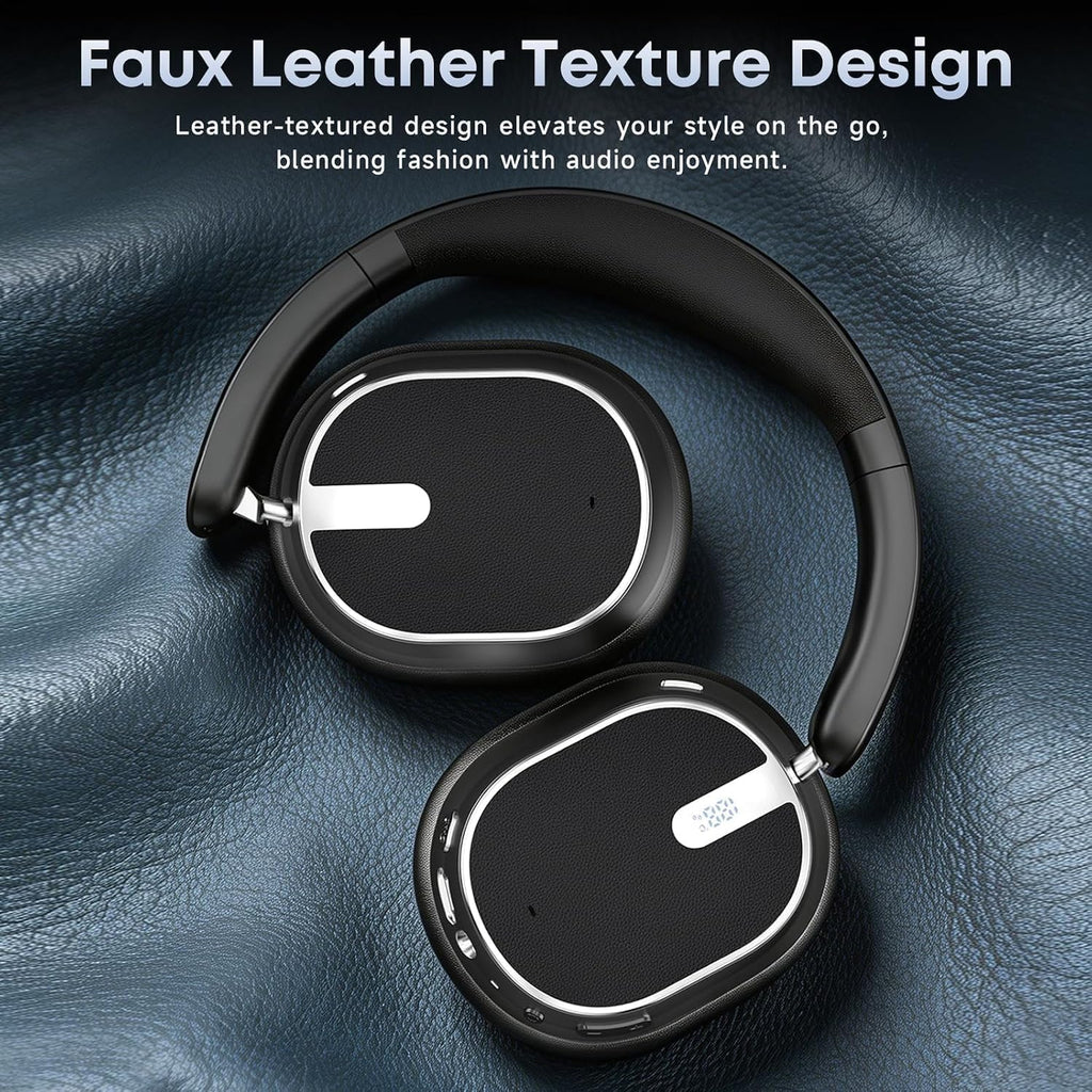 Hybrid Active Noise Cancelling Bluetooth Headphones Wireless Headphones | Over Ear, 120H Playtime, Hi-Res Audio, Deep Bass, Memory Foam Ear Cups for Home Office Travel Black