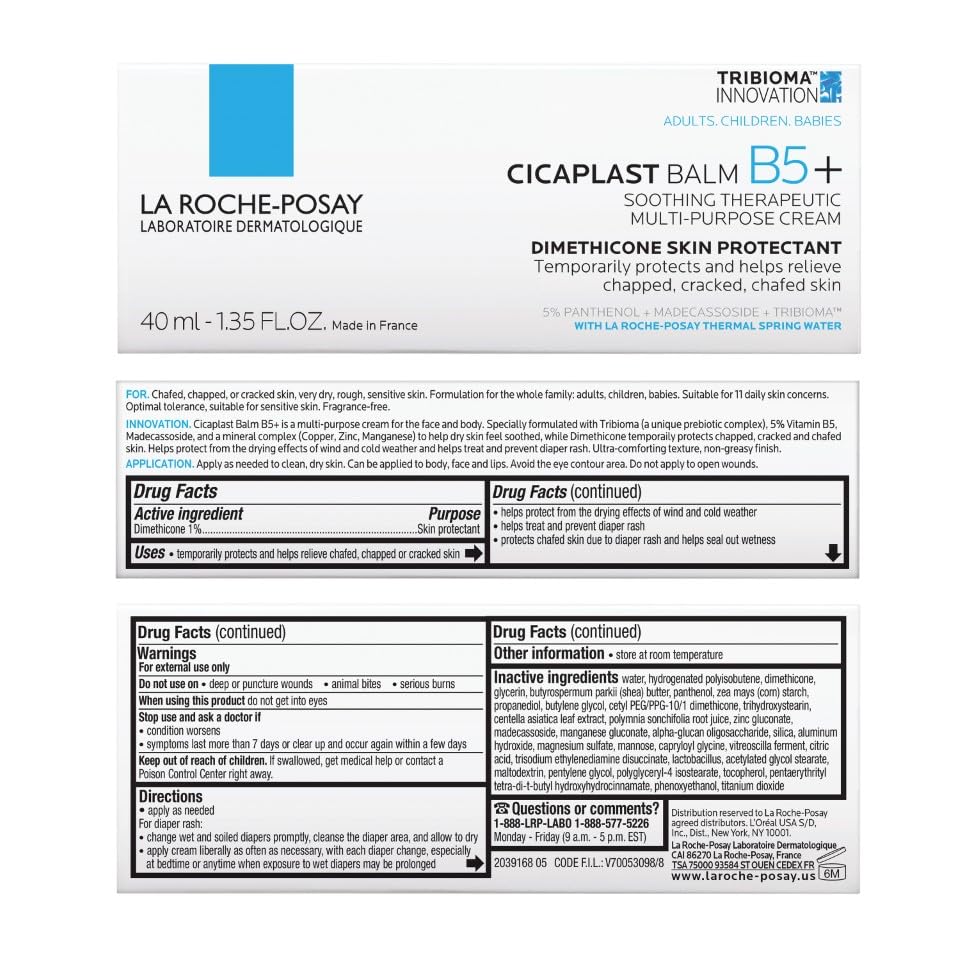 La Roche-Posay Cicaplast Balm B5, Barrier Repair Cream for Dry Skin | Skin healing cream with centella asiatica, shea butter & panthenol. Multi-purpose face, body & hand balm. Baby safe.