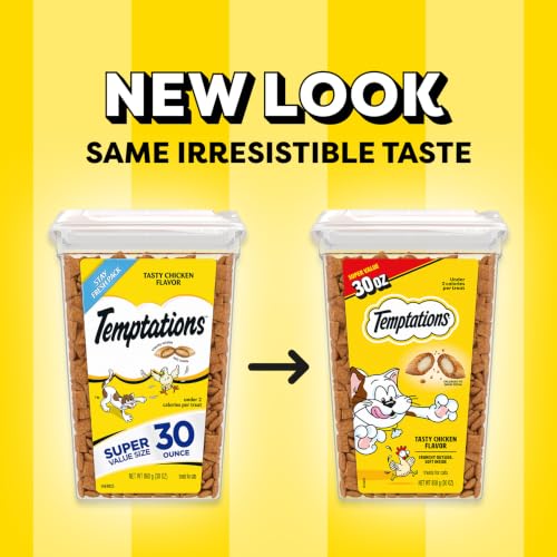 Temptations Classic Crunchy and Soft Cat Treats, Tasty Chicken, 30 oz | Under 2 calories per treat, crunchy outside & soft inside, resealable tub, 100% complete & balanced, snack, meal or topper