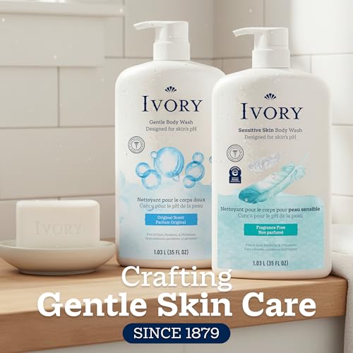 Ivory Body Wash Designed for the Whole Family, Original Scent, 35 fl oz | Gentle Formula for Sensitive Skin | Free of Dyes, Parabens, & Phthalates | Plant-Based Cleaning Power Designed for Skin's pH