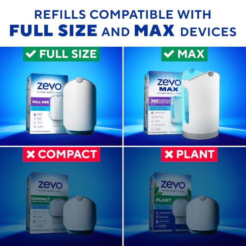 Zevo Flying Insect Trap Refill Cartridges for Fruit Flies & Gnats, 4 Count | Fits Zevo MAX & Zevo Flying Insect Trap, Catches House Flies, Gnats & Fruit Flies 24/7, No Added Fragrance or Dyes