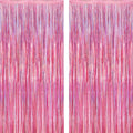 2 Pack Glitter Pink Backdrop, 3.28 FT x 7.05 FT Birthday Party Decorations, Laser Pink Fringe Curtains Foil Streamer Tinsel, Pink Curtains Photo Backdrop Happy Birthday Valentines Day Backdrop