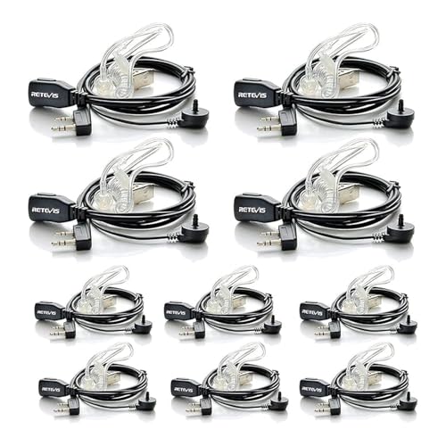 Retevis Walkie Talkie Earpiece with Mic, for RT22/RT21/RT68/H777/RT86 | Acoustic Tube, Compatible with Pxton, Baofeng BF-888S, Kenwood walkie talkies, Security Surveillance Headset(10 Pack)