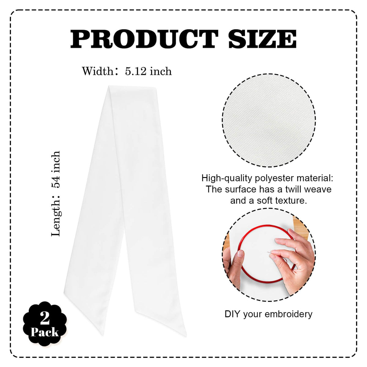 Kutyndrix 2 Pack White Wreath Sash for Front Door, Blank Linen-Look Wreath Sashes for Embroidery Monogram, DIY Farmhouse Wedding Door Decor, 5.12 x 54 Inch