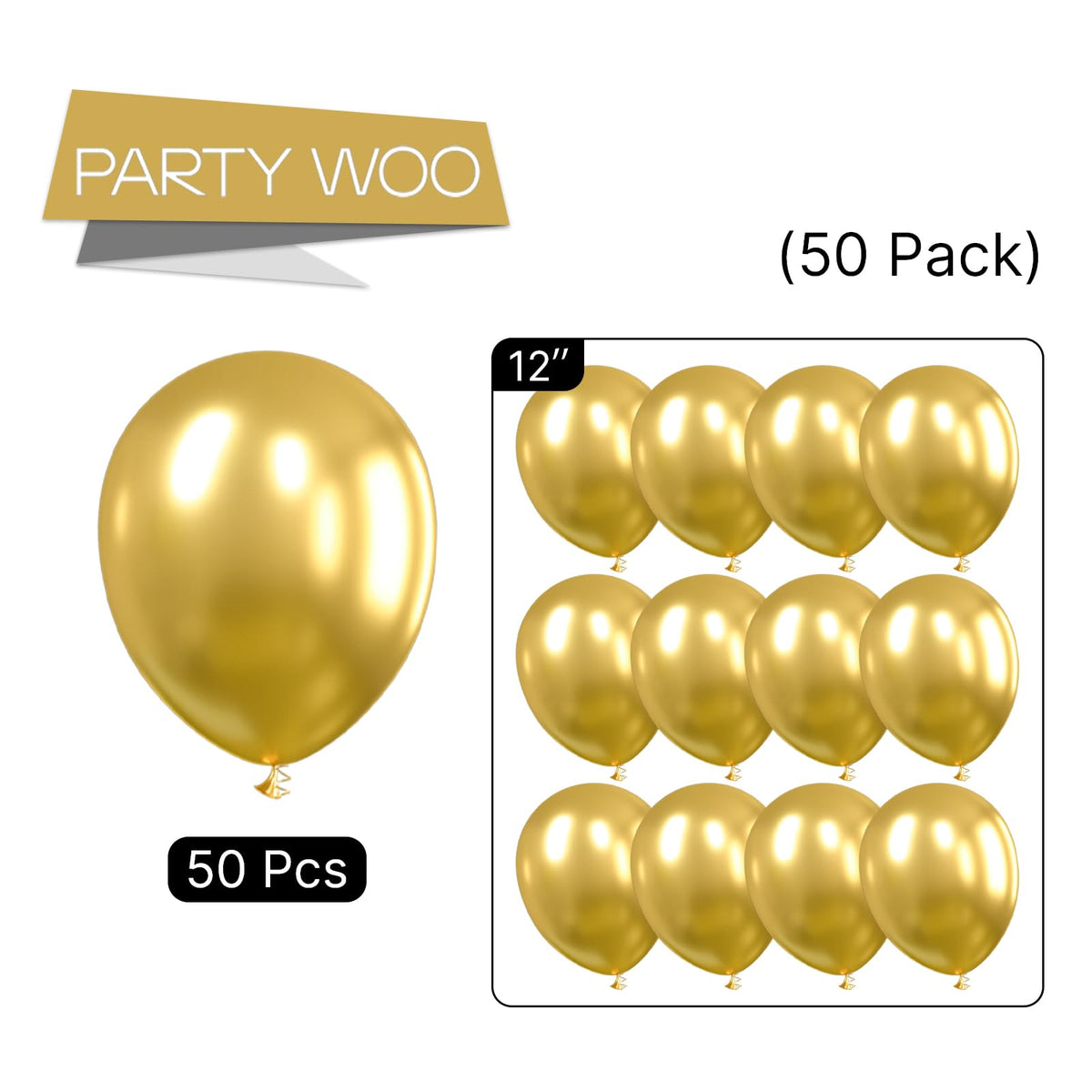 PartyWoo Gold Balloons 50pcs Gold Latex Helium Balloons 12 Inch | Birthday Wedding Anniversary Baby Shower Graduation Bachelorette Retirement Party Decorations Gold-G101