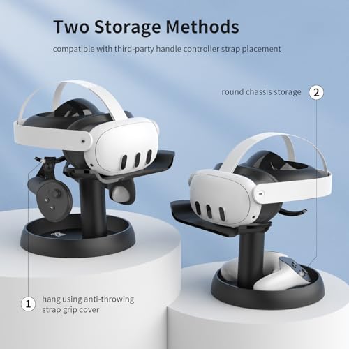 AMVR TYBP1 VR Headset Stand for Quest 3/3S/2, Steam Frame, Pico 4, PSVR 2 | Stable enlarged base,ABS build,lens scratch protection,holds headset & controllers,multi-accessory storage,quick instal