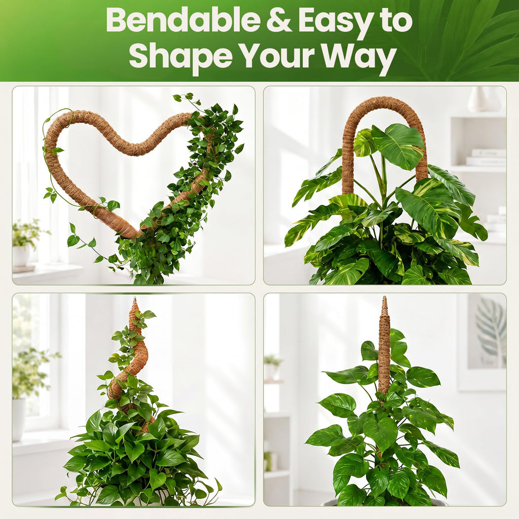 2Pcs 28'' Moss Pole Monstera Plant Support - Plant Stakes for Indoor Plants | Bendable Moss Poles for Climbing Plants, Tall Coco Coir Pole Sticks, Monstera Trellis