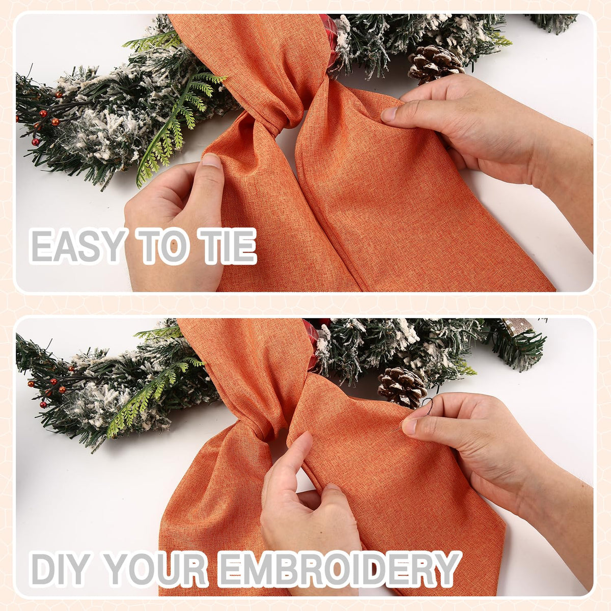 2 Pack Fall Wreath Sash for Front Door, Orange Blank Sash for Monogram Embroidery, Front Door Porch Decor, Autumn Thanksgiving Wreath Accessories, 5'' L x 54'' W, Burlap (2, Orange)
