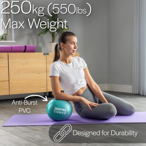 Core Balance Pilates Ball 9 Inch Anti Burst, Core Ball with Inflation Tube, Mini Pilates Ball for Physical Therapy, Small Exercise Ball for Yoga, Barre, Stretching and Core Stability Workout