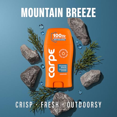 Carpe 100-Hour Antiperspirant Deodorant, Mountain Breeze - 2 Pack | Dermatologist Tested - 100 Hr Sweat & Odor Control - Free from Baking Soda & Parabens - Clinical Strength Deodorant - 2 Pack