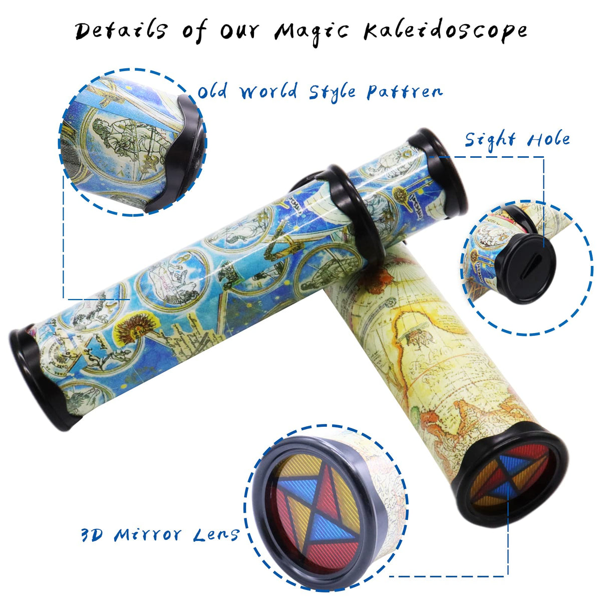 Xeehwb 2 Pack Classic Kaleidoscope Toy,Magic Rotating Kaleidoscope,Stretchable Long World Kaleidoscope,Educational Toy Kaleidoscope for Children Gifts