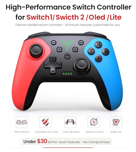 Wireless Switch Controller for Nintendo Switch/Switch 2/Lite/OLED Controller, Switch Controller with a Mouse Touch Feeling on Back Buttons, Extra Switch Pro Controller with Wake-up,Programmable, Turbo Function