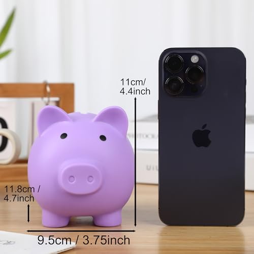 H&W Mini Piggy Bank, Plastic Coin Bank, Unbreakable Money Banks, Cute Piggy Banks for Kids, First Money Box, Best Birthday Gifts Home Decoration（Purple）