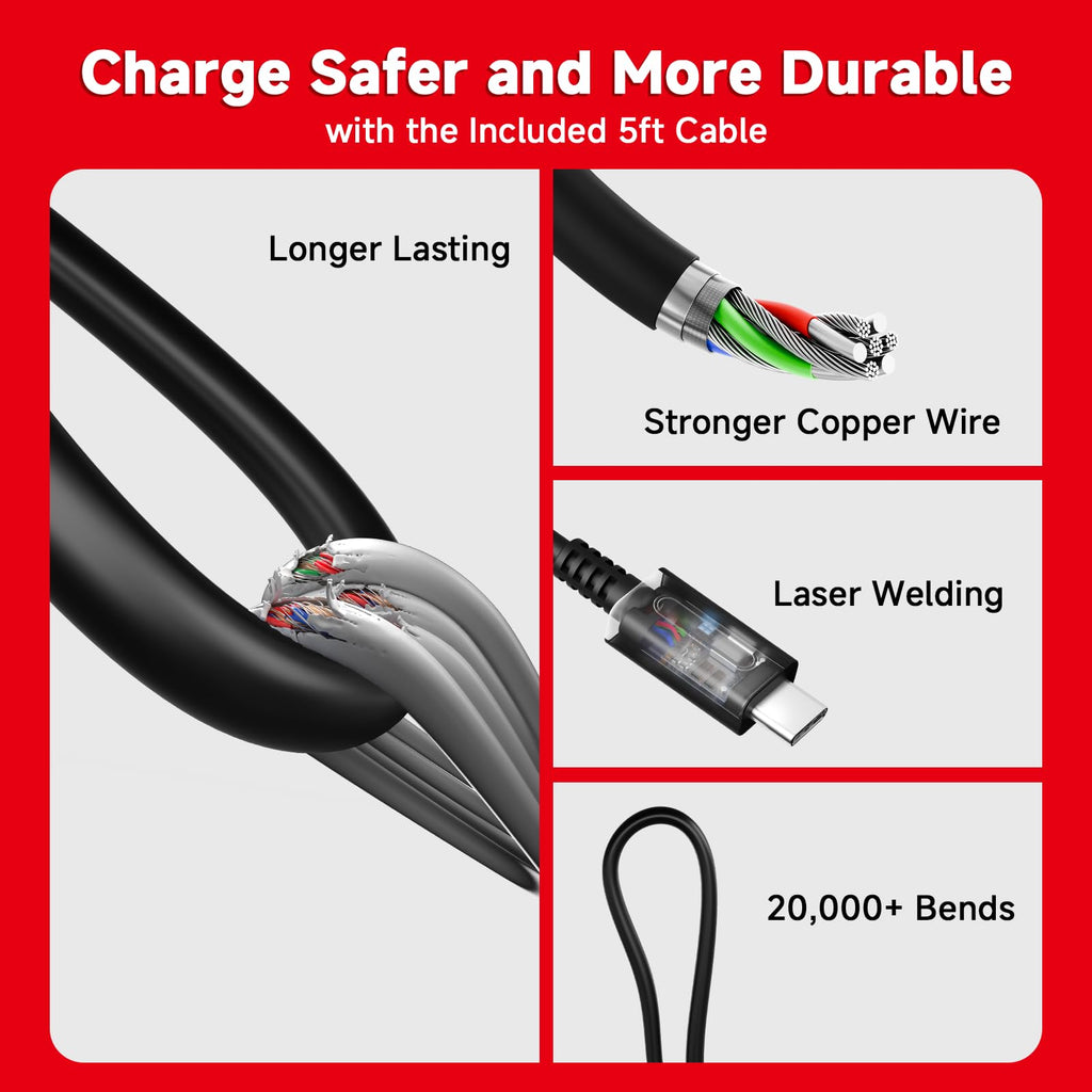 Charger for Nintendo Switch, 45W AC Adapter Fast Charging with 5ft Detachable USB C Cable, Compatible with Switch/OLED/Lite, Steam Deck, Support TV Mode, Original Quality