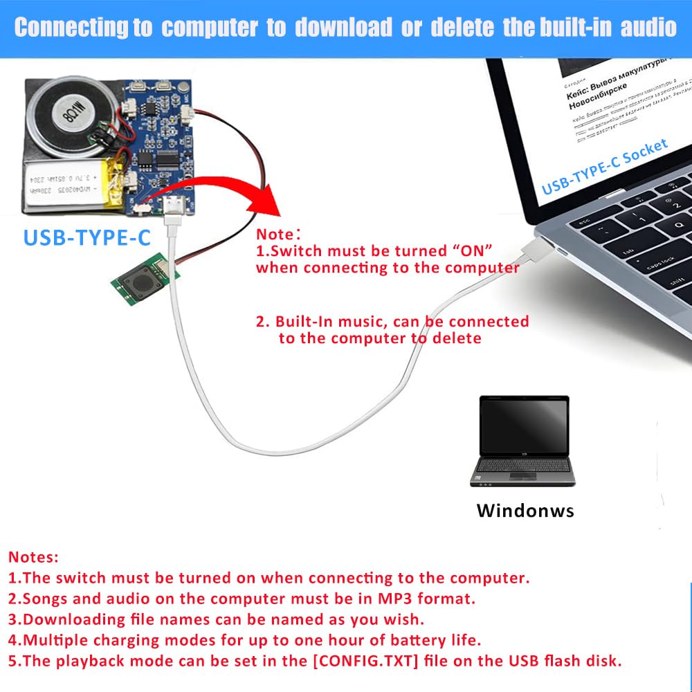 XLW Module - 16MB Push Button Activated Sound Module with Speaker, Type-C Cable, and Easy Recording Capability16 Minutes for Personalized Greetings, DIY Projects, and Holiday Crafts (Blue-2Pack)