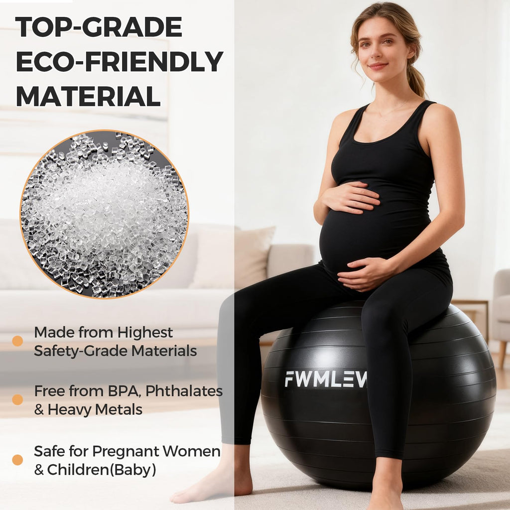 FWMLEW Extra Thick Exercise Yoga Ball, 5-Size Anti-Burst Heavy Duty Stability Gym Ball for Fitness, Core Workout, Pregnancy & Office Chair, Includes Quick Pump