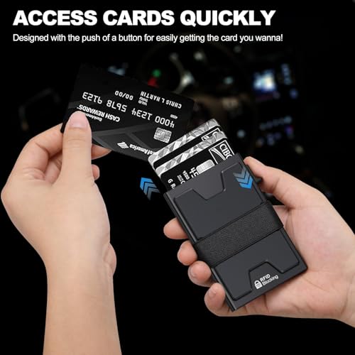 SEMORID RFID Blocking Slim Card Holder Wallet for Men Wallet Minimalist | Durable Expandable Backplate, Metal Aluminum Pop Up Wallet, Holds 12+ Cards Plus Cash, Birthday Gifts for Men