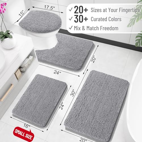 OLANLY Bathroom Rugs 30x20, Extra Soft Absorbent Chenille Bath Rugs | Grey, Quick-Drying Rubber Backing, Machine Washable Bath Mat for Bathroom Floor, Tub and Shower, Home Decor Accessories