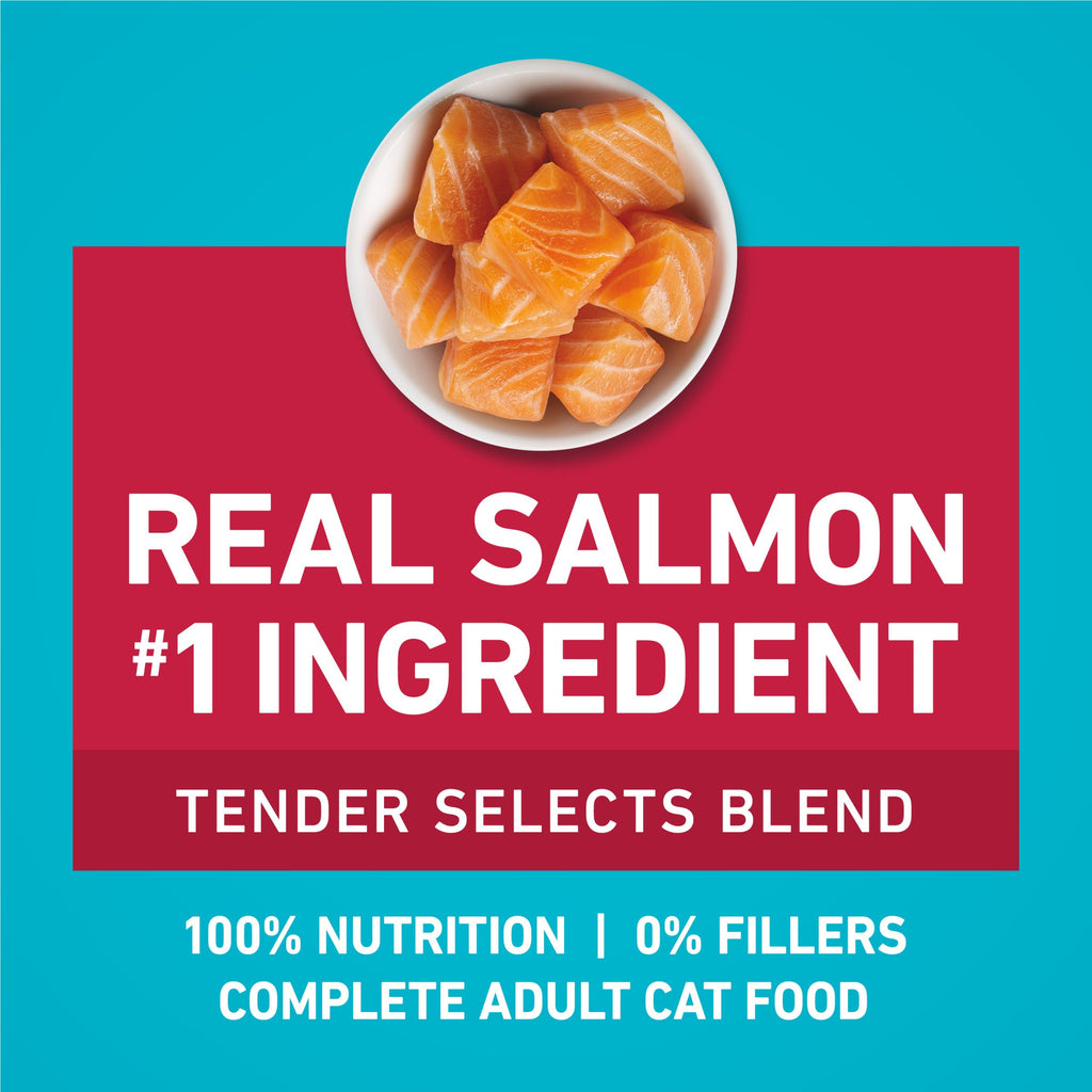 Purina ONE Tender Selects Dry Cat Food, Salmon, 7 lb Bag | Real salmon is the #1 ingredient made with carrots, peas, vitamins A and E for bright eyes, strong muscles and digestion