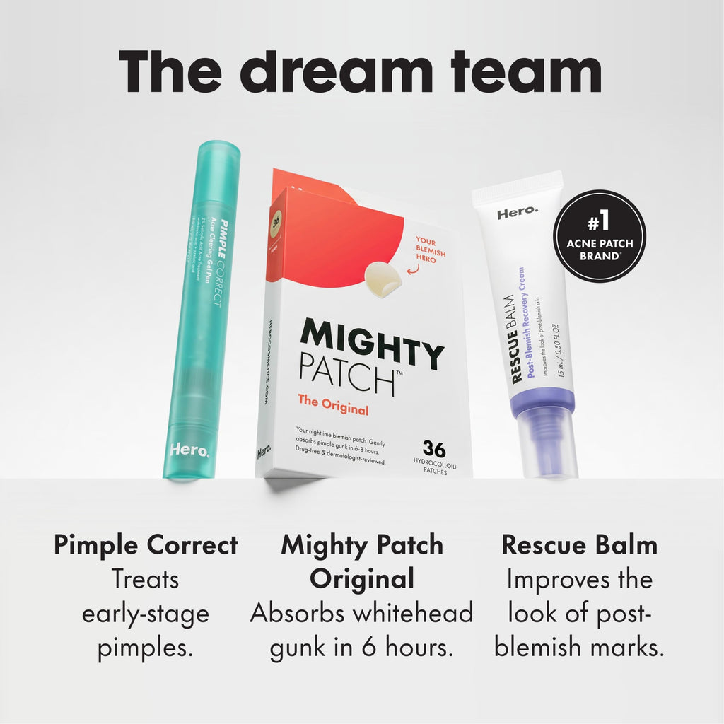 Mighty Patch Hero Cosmetics Original Nighttime Acne Pimple Patches, 36 Ct | #1 Hydrocolloid Acne Patches, Shrinking Zits & Whiteheads in 1 Use, Spot Treatment, Pimple Stickers for Face